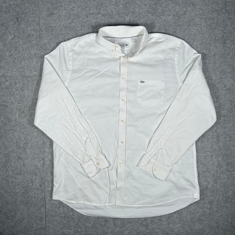 Lacoste Shirt Mens 17 1/2 White Classic Fit Oxford Button Down Long Sleeve Logo
